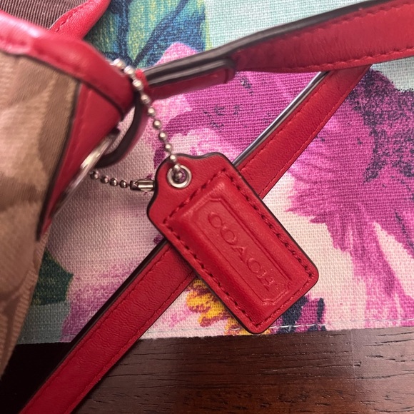 Coach Red and Brown Crossbody Bag with Signature Pattern - Picture 6 of 9